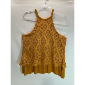 Shyanne Mustard Gold Fly Away Back Lace Halter Top Size Medium